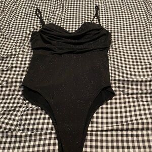 Chic Black Glitter Bodysuit